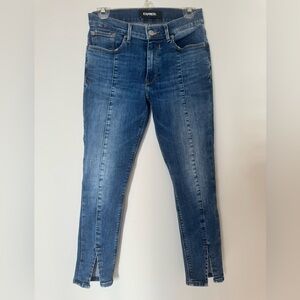 Express Women’s Mid Rise Stretch Skinny Blue Jeans w/Seam & Ankle Detail Sz 4S